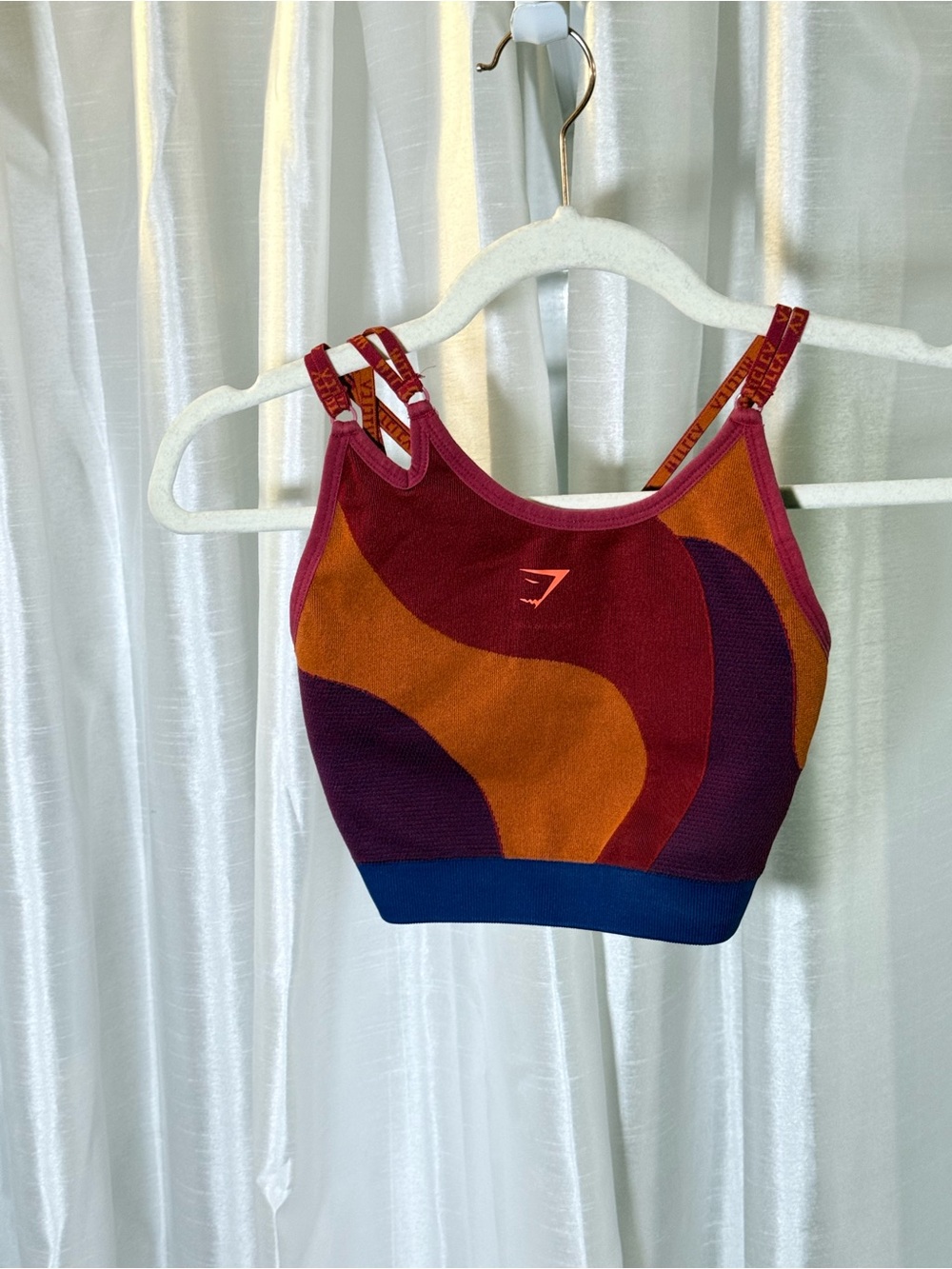 Gymshark Wave-Print Sports Bra - Burgundy, Orange & Navy